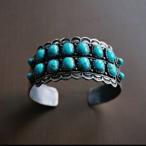SOWELL 925 Sterling Silver Asia Turquoise Cuff Bracelet